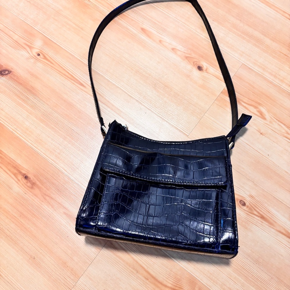 Vintage Black Croc-Embossed Mini Bag